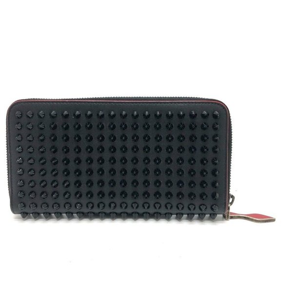 Christian Louboutin Panettone Spike studs Zip Around Long Wallet Leather Black - Picture 1 of 14